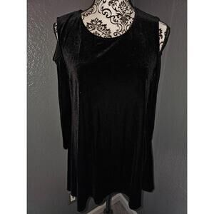 Women's Alfani High-Low Dress Cold Shoulder Velvet Size Medium Black Pullover